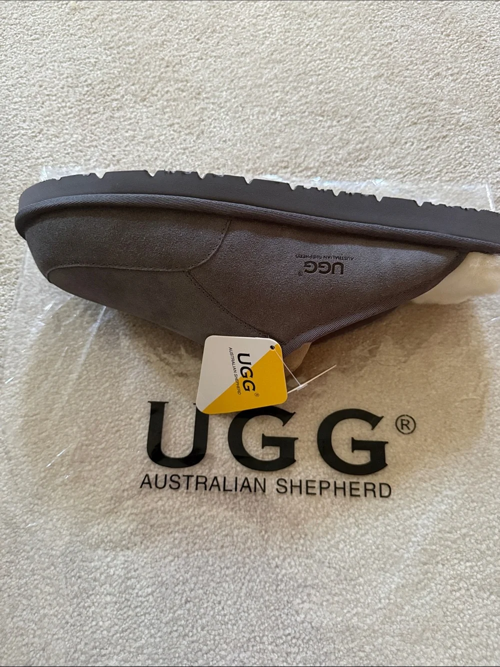 UGG Men's Gray Suede Sheepskin-Lined Slip-Ons